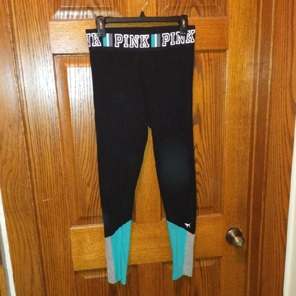 PINK Victoria's Secret Kids Black and Teal Leggings